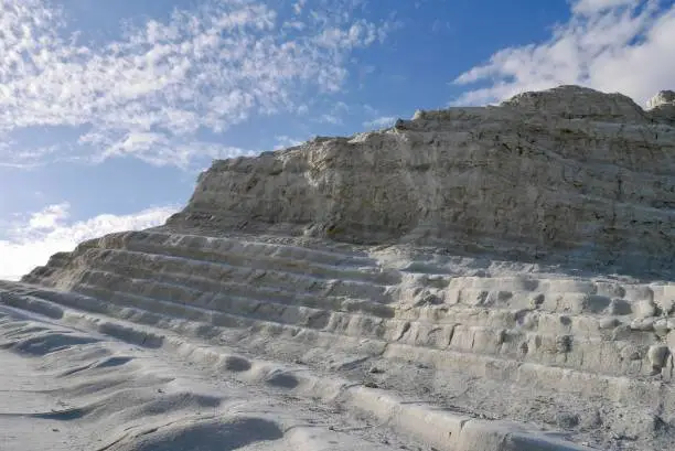 Photo of Scala dei Turchi, natural white limestone stairs. Popular tourist attraction close to Agrigento, Sicily, Italy.