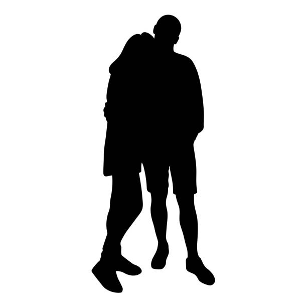 мужчина и женщина обнимают изолированный силуэт белого фона - couple full length embracing white background stock illustrations