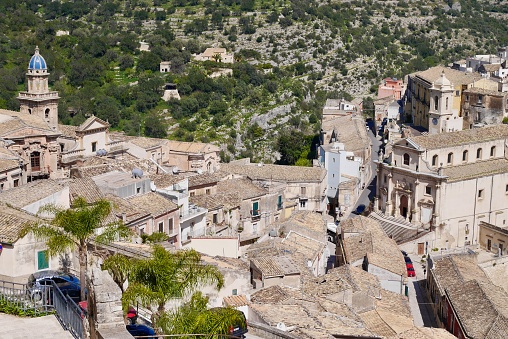 Matera, Italy - September 19, 2019: Panoramic view of Sassi di Matera a historic district in the city of Matera, well-known for their ancient cave dwellings from the Belvedere di Murgia Timone,  Basilicata, Italy