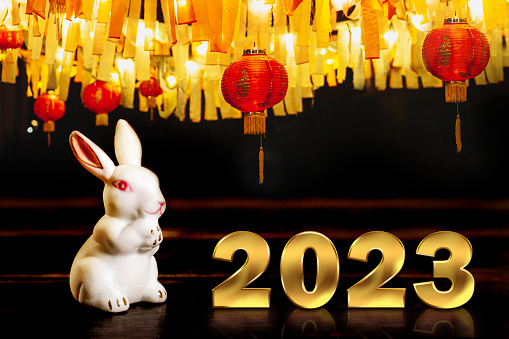 Chinese New Year 2023 - year of rabbit according to the lunar calendar, Chinese zodiac symbol.
