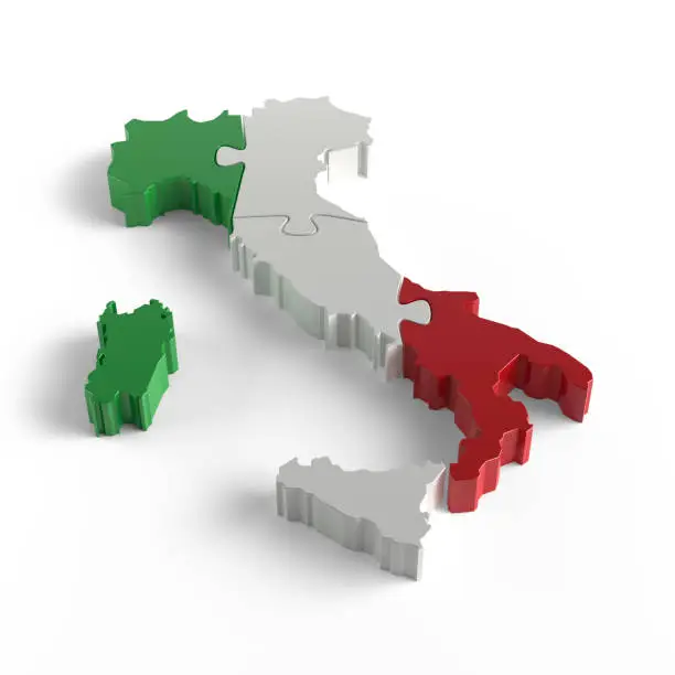 Flag Colors Puzzle Italy Map Design. 3d Rendering