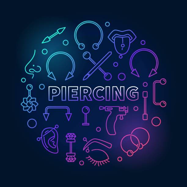 ilustrações de stock, clip art, desenhos animados e ícones de colored piercing circular vector illustration in thin line style - weaving machine