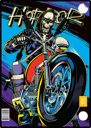 Motorcycle gang member riding a bike illustration