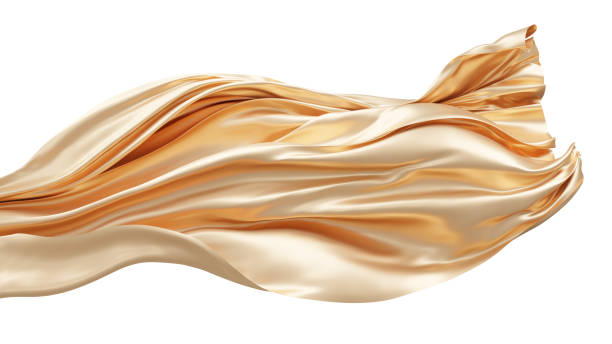 istock Gold cloth flying in the wind isolated on white background 3D render 1440504074