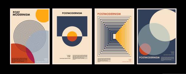 Artworks, posters inspired postmodern of vector abstract dynamic symbols with bold geometric shapes, useful for web background, poster art design, magazine front page, hi-tech print, cover artwork. Artworks, posters inspired postmodern of vector abstract dynamic symbols with bold geometric shapes, useful for web background, poster art design, magazine front page, hi-tech print, cover artwork post modernism stock illustrations