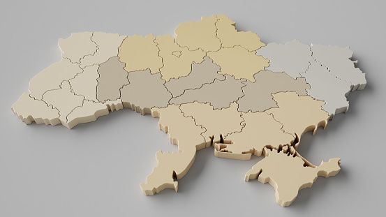 Ukraine as 3D rendering on a white background with a lot of details and high resolution.