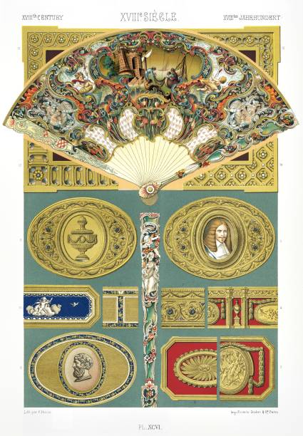 illustrations, cliparts, dessins animés et icônes de xviiie siècle (seconde moitié) - chasing, enamels, and paintings (14 patterns) , par color ornament 1885. - antique brooch jewelry cameo