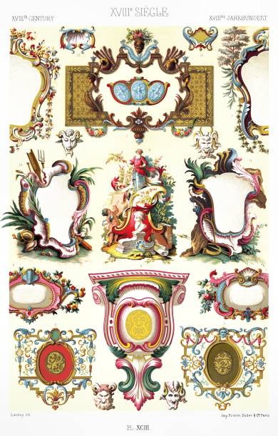 ilustraciones, imágenes clip art, dibujos animados e iconos de stock de siglo xviii – cartuchos (11 patrones), por color ornament 1885. - camafeo