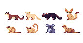 istock Small Madagascar animals pixel art set. Weasel, marten, ferret collection. Lemur, koala, meerkat. 1440505465