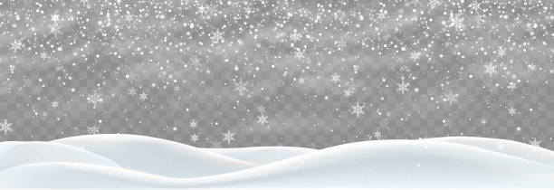 Christmas snow and snowdrifts isolated on transparent background. Snowflakes falling on the frozen hiils. Vector heavy snowfall. Snow flakes, snow and blizzard. Snow landscape decoration. Christmas snow and snowdrifts isolated on transparent background. Snowflakes falling on the frozen hiils. Vector heavy snowfall. Snow flakes, snow and blizzard. Snow landscape decoration. Vector illustration snowdrift stock illustrations