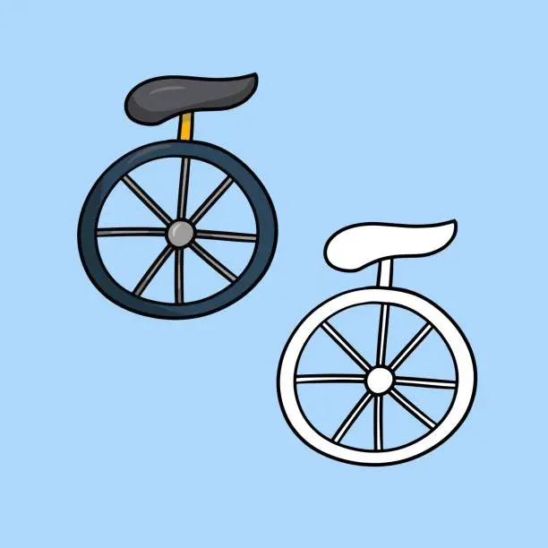 Vector illustration of A set of images. Unicycle for performing tricks, vector cartoon