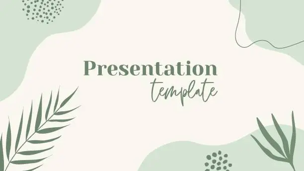 Vector illustration of Presentation vector template. Natural floral green background with organic shapes and palm leaf