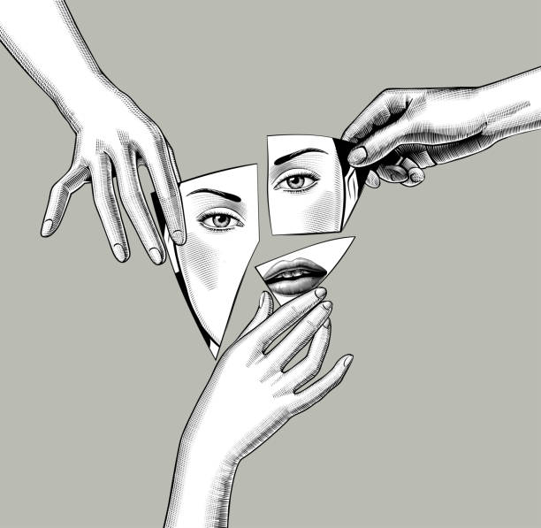 女性の顔の反射で壊れた鏡の破片を指で持つ女性の手 - 3686点のイラスト素材／クリップアート素材／マンガ素材／アイコン素材