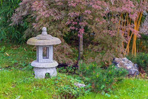 2023-11-10 Nara Japan. Stone lanterns in a Japanese garden