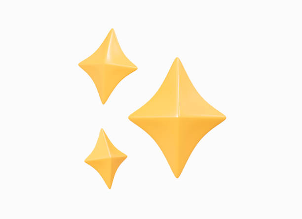 3d gold star sparkle emoji. cute shiny star shaped object. magic element. cartoon creative design icon isolated on white background. 3d rendering - celebration imagens e fotografias de stock