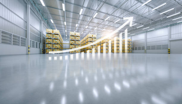 istock 3d rendering of warehouse with increase concept. 1440521161