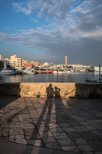 Shadows at the Sunset in Beautiful Old Town of Monopoli, Southern Italy