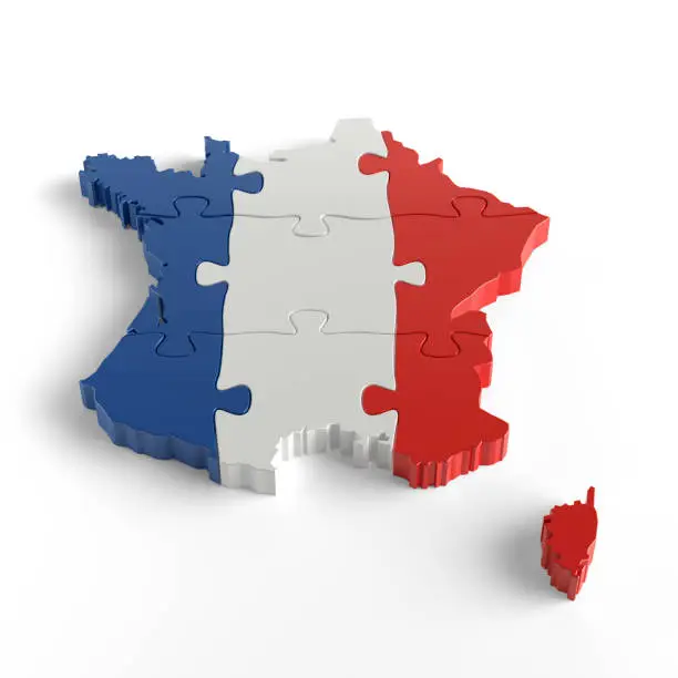 Flag Colors Puzzle France Map Design. 3d Rendering