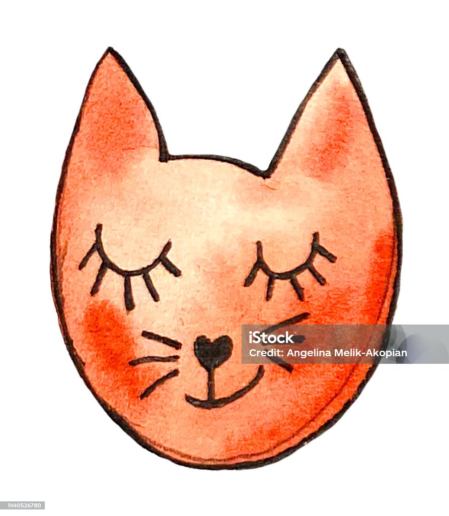Cute Head Of A Orange Cat Watercolor Child Drawing Funny Cat Isolated  Character Positive Emotions Stock Illustration - Download Image Now - iStock