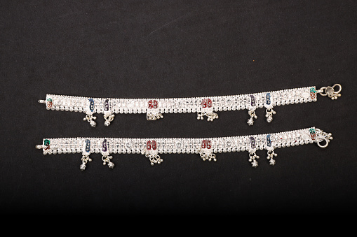 Traditional Indian Silver Anklet Very Useful for Jewelry Work, Printing and Website.