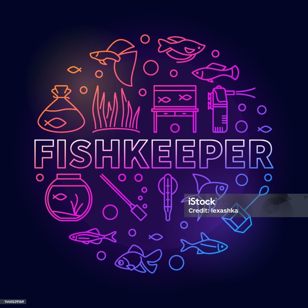 Fishkeeper Fishkeeper Vector Colored Round Illustration In Outline Style Stock ...