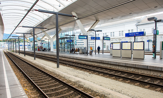 SALZBURG, AUSTRIA - October 20, 2019: Salzburg Hauptbahnhof Train Station (the main railway station) in Salzburg.