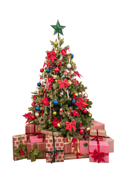 istock Christmas tree surrounded by gifts isolated on white background 1440531065
