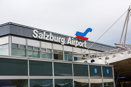 Salzburg, Austria - October 20, 2019: Salzburg Airport (W.A. Mozart Salzburg Airport) outside view.