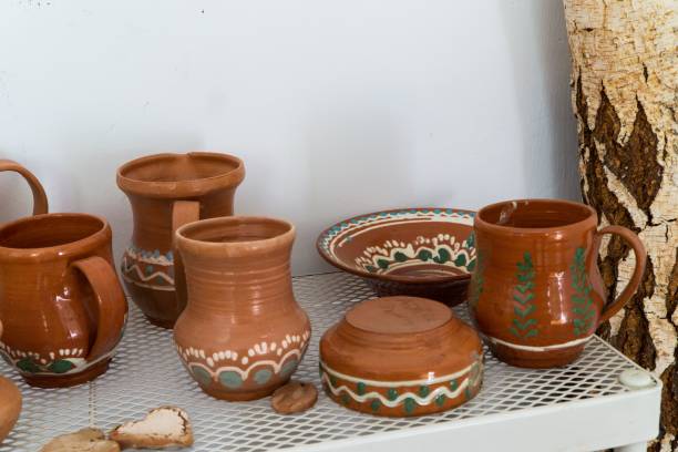 istock Traditional pottery ceramic vessels from Romania on a table 1440534930