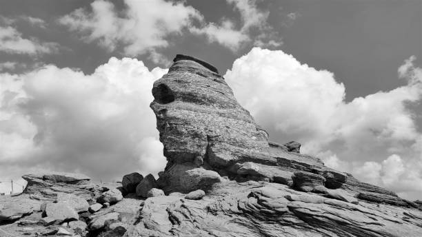 istock Grayscale of Sphinx rock formation in Bucegi Mountains, Romania 1440536358