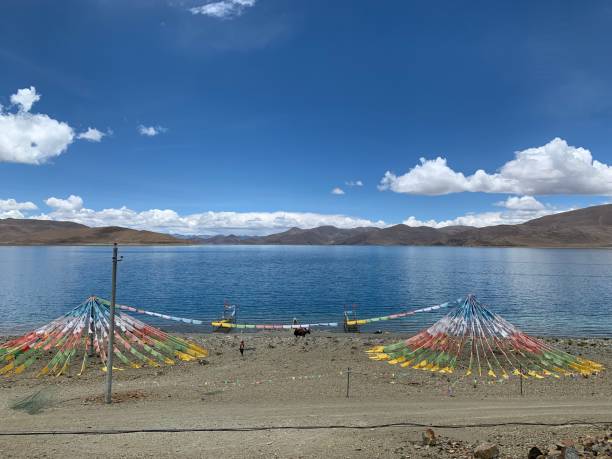 istock Domes on the beach with Buddhist Tibetan prayer flags 1440536601
