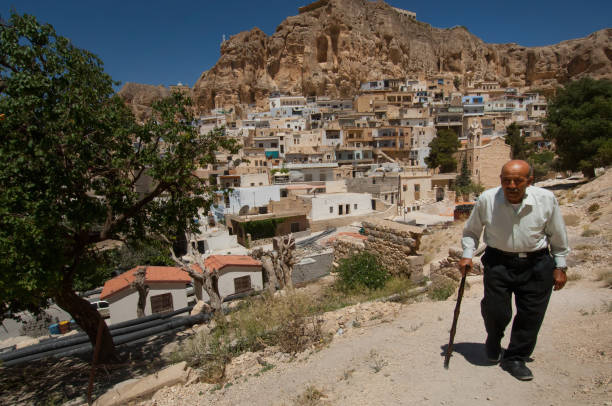 aramaic speaking village of maaloula just outside damascus, syria. - aramaic imagens e fotografias de stock