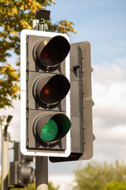 istock Vertical shot of traffic light post showing green 1440538019