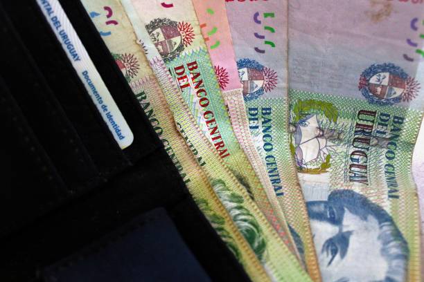 istock Black wallet with uruguayan currency coming out 1440539433