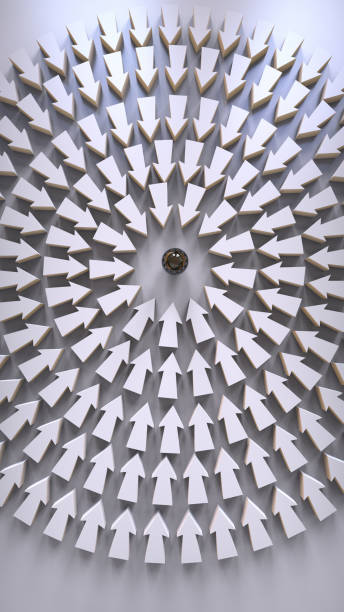 istock 3D rendering of arrows pointing on a sphere isolated on a gray background 1440542330