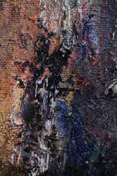 Abstract colorful oil painting on canvas. Oil paint texture with brush and palette knife strokes. Multi colored wallpaper. Macro close up acrylic background. Modern art concept.