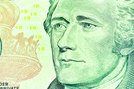 A closeup of a United State of America Dollar banknote, USD Currency, USA