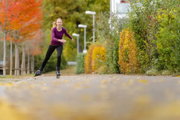 young woman in healthy lifestyle, active with inline skating