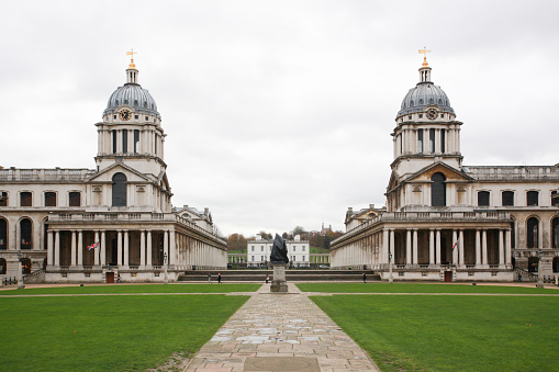 A beautiful shot of the famous Greenwich university domes on a gloomy day background