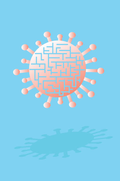 istock Illustration of a coronavirus cell with a labyrinth inside isolated on a blue background 1440545934