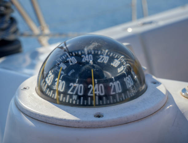 istock Selective focus of a boat compass on a sailboat 1440546640