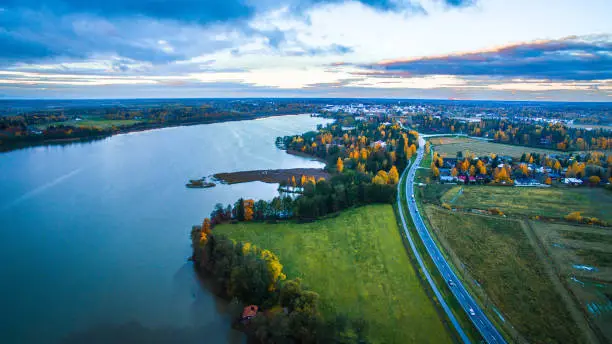 An aerial shot of a pond in Moravsky Pisek, Czech Republic