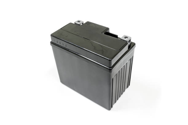 istock Motorcycle battery on white background, Car maintenance service. 1440549010