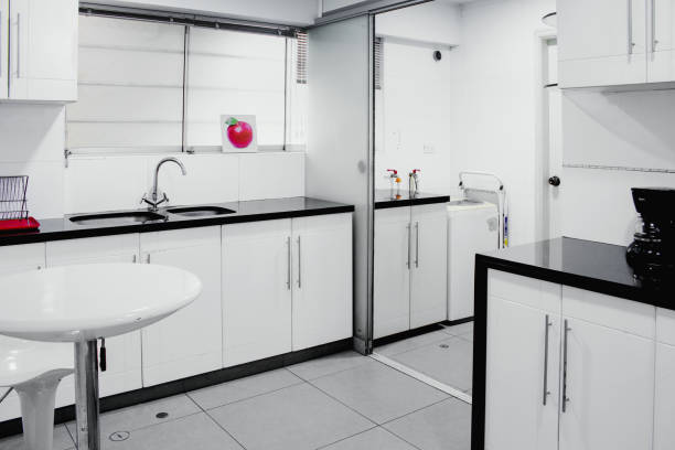 istock Inside view of a black and white designed kitchen 1440549038