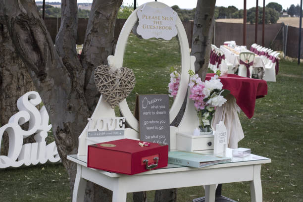 istock Closeup of a vanity table on a wedding reception displayed outdoors 1440549525