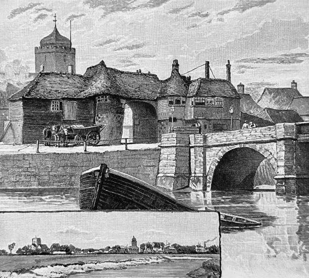 sandwich, hrabstwo kent w południowo-wschodniej anglii, stary most i widok z bagien - southeast england illustrations stock illustrations