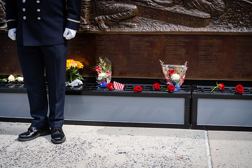 New York, United States – September 12, 2020: Memorials for victims of the 9/11 terror attacks on the 2020 anniversary of the attacks