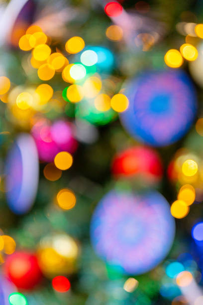 Beautiful bright colorful Christmas tree bokeh effect background