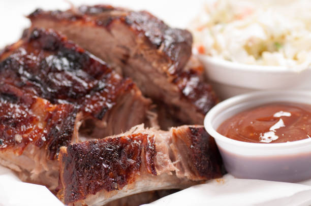 hot, freshly baked barbecue ribs on a plate