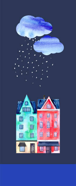 ilustrações, clipart, desenhos animados e ícones de casa de aquarela desenhada à mão em cores brilhantes - copenhagen illness night travel